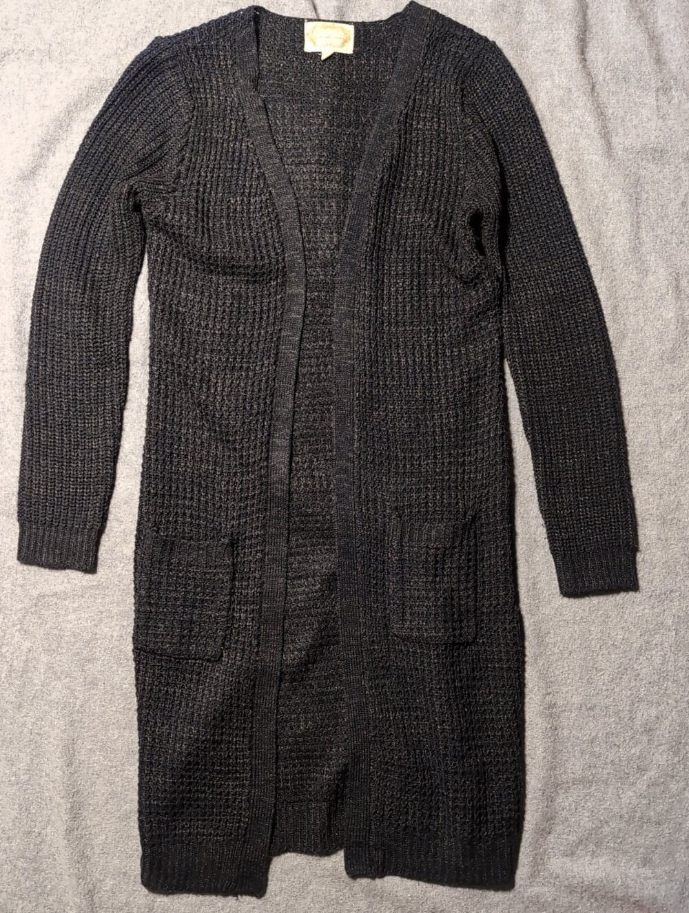 AMBIANCE Chunky Knit Open Front Long Duster Cardigan Sweater Charcoal Medium